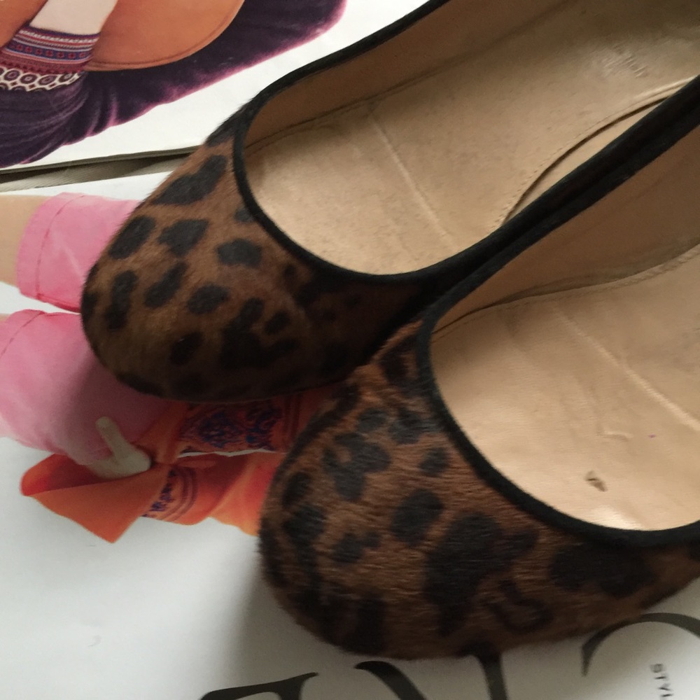 JCREW JANEY LEOPARD GOLD HEEL FLATS sz 7